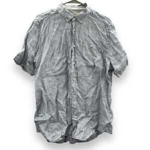 Report Collection‎ Heritage 100% Linen Blue Striped Button Down Shirt Sz L NEW